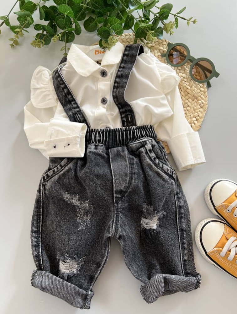 ست شومیز شلوار جین ذغالی