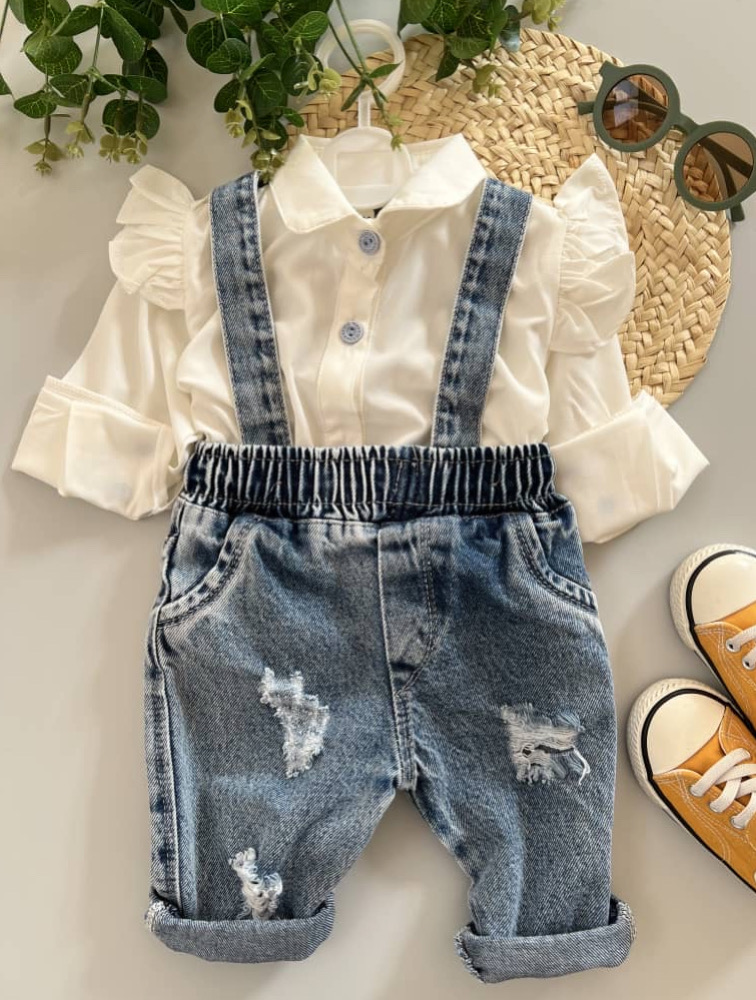 ست شومیز شلوار جین آبی تیره