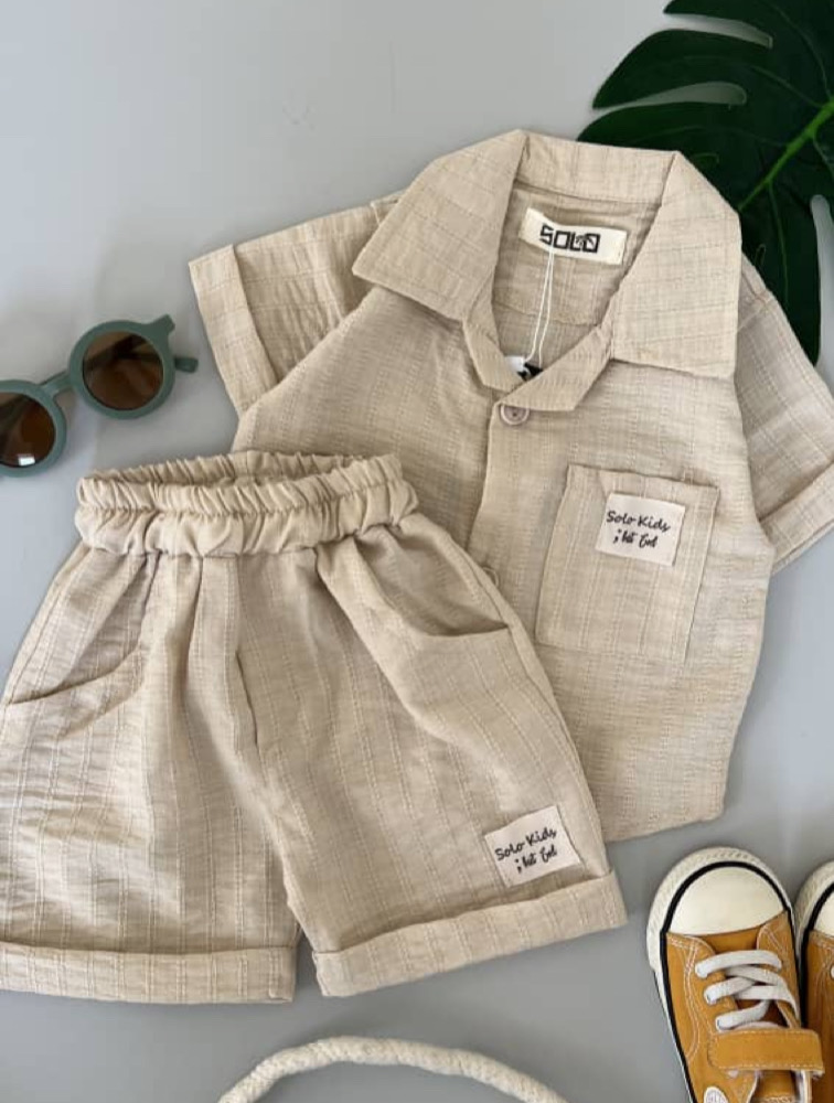 ست پیراهن و شلوارک پسرانه شیری