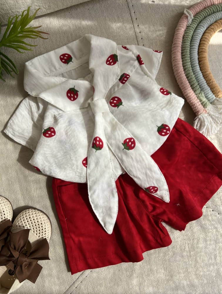 ست شومیز شلوارک توت فرنگی