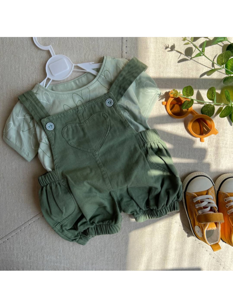 ست تیشرت و بیلر سبز طرح قلب