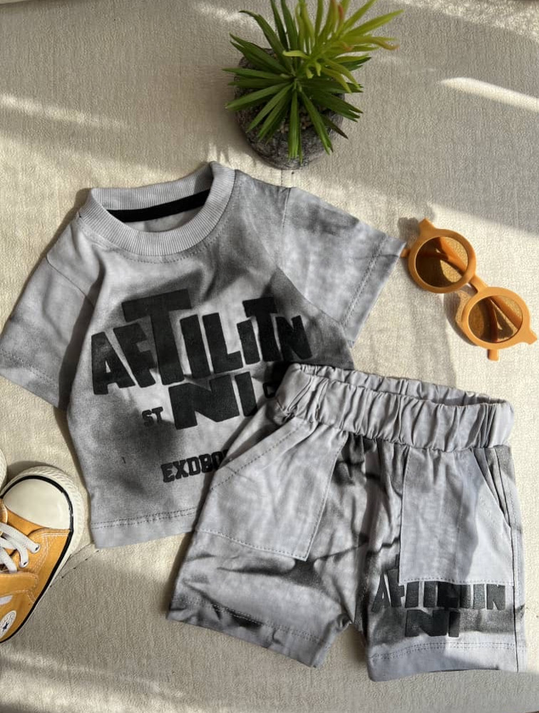 ست تیشرت شلوارک طوسی Best Mode