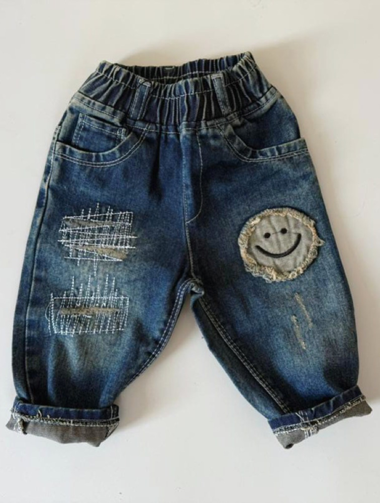 شلوار جین سرمه ای طرح لبخند