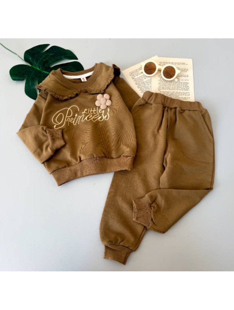 ست دورس و شلوار گلدوزی شده قهوه ای