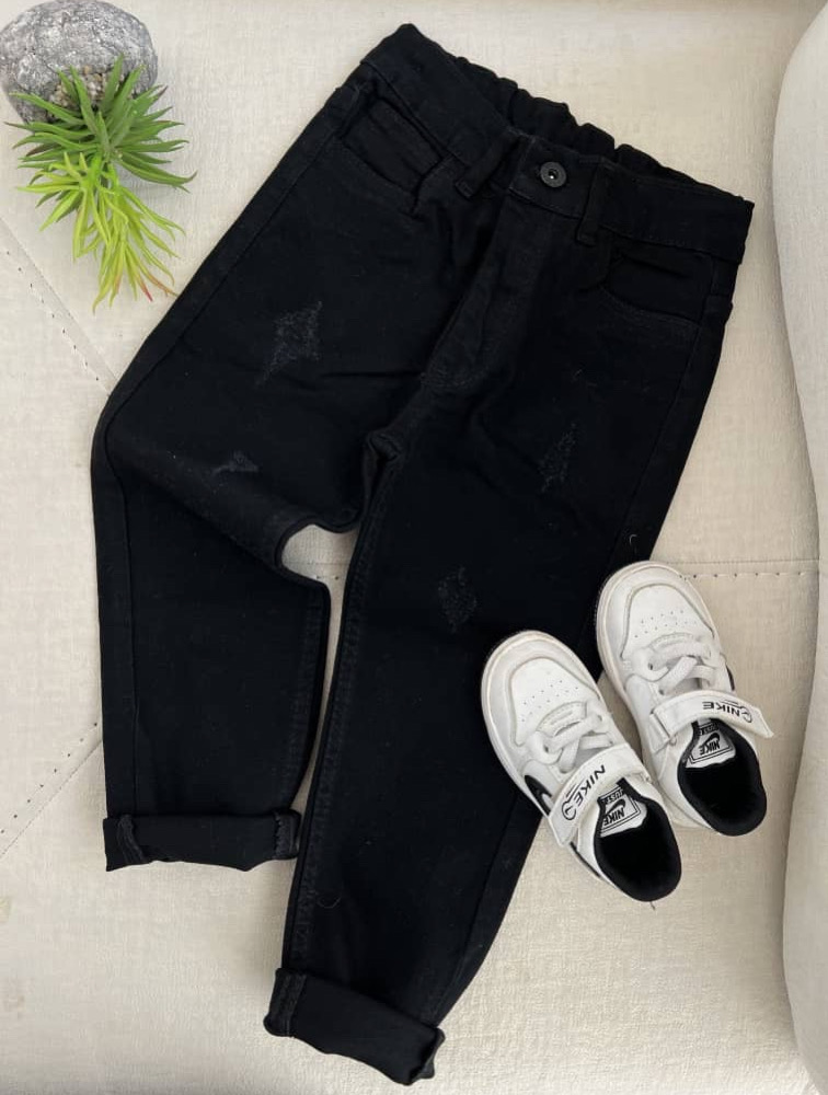 شلوار جین راسته کمردار مشکی