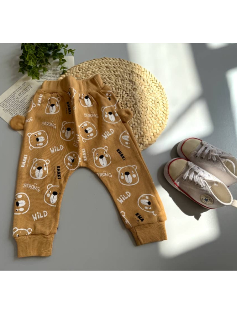 شلوار دوفاق کرمی طرح دار