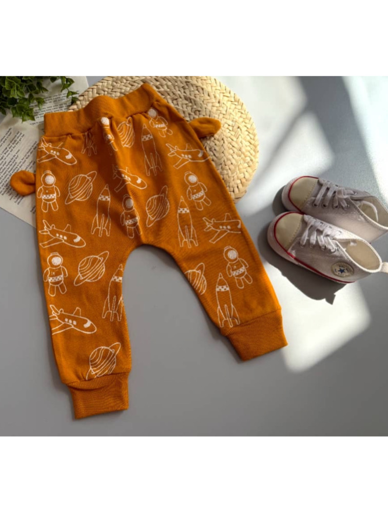 شلوار دوفاق خردلی طرح دار