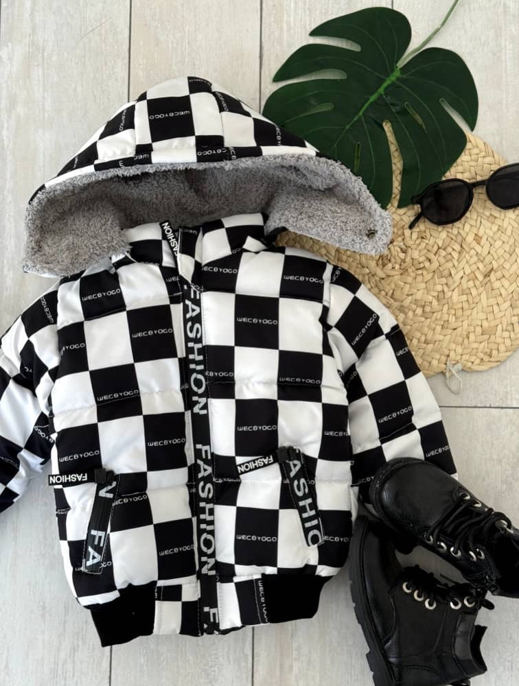 کاپشن چارخونه سفید مشکی