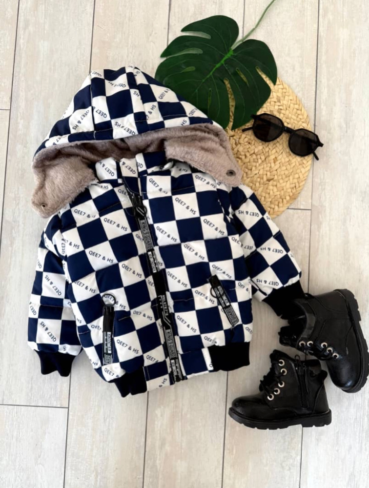 کاپشن چارخونه سفید سرمه ای