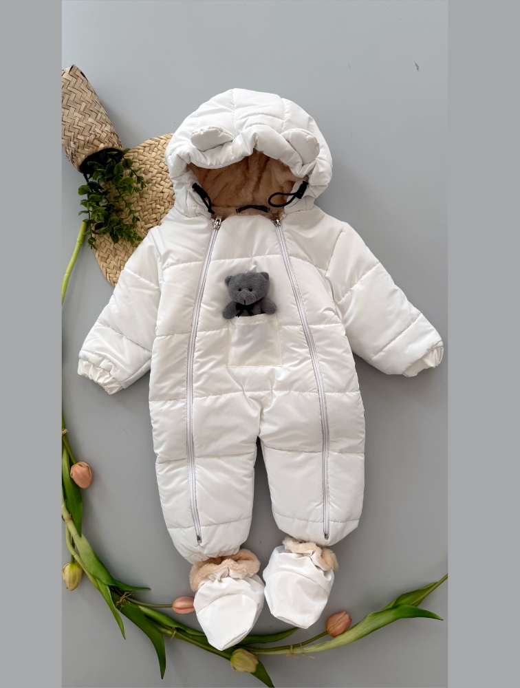 کاپشن سرهمی ساده خرسی سفید