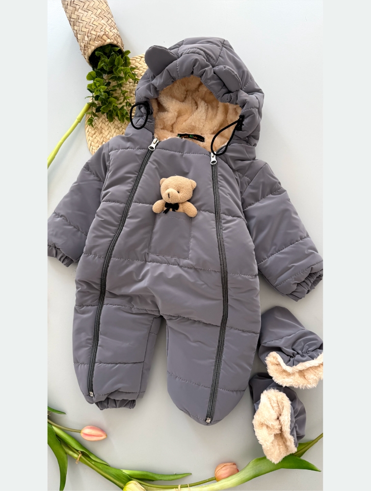 کاپشم سرهمی ساده خرسی طوسی