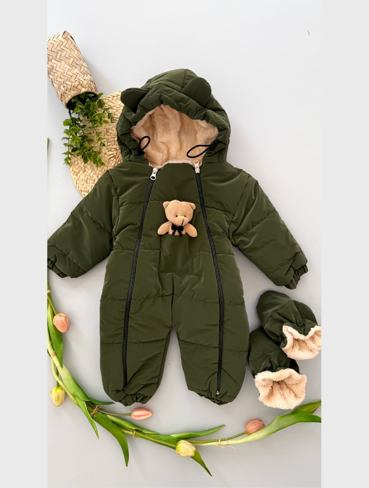 کاپشن سرهمی ساده خرسی سبز