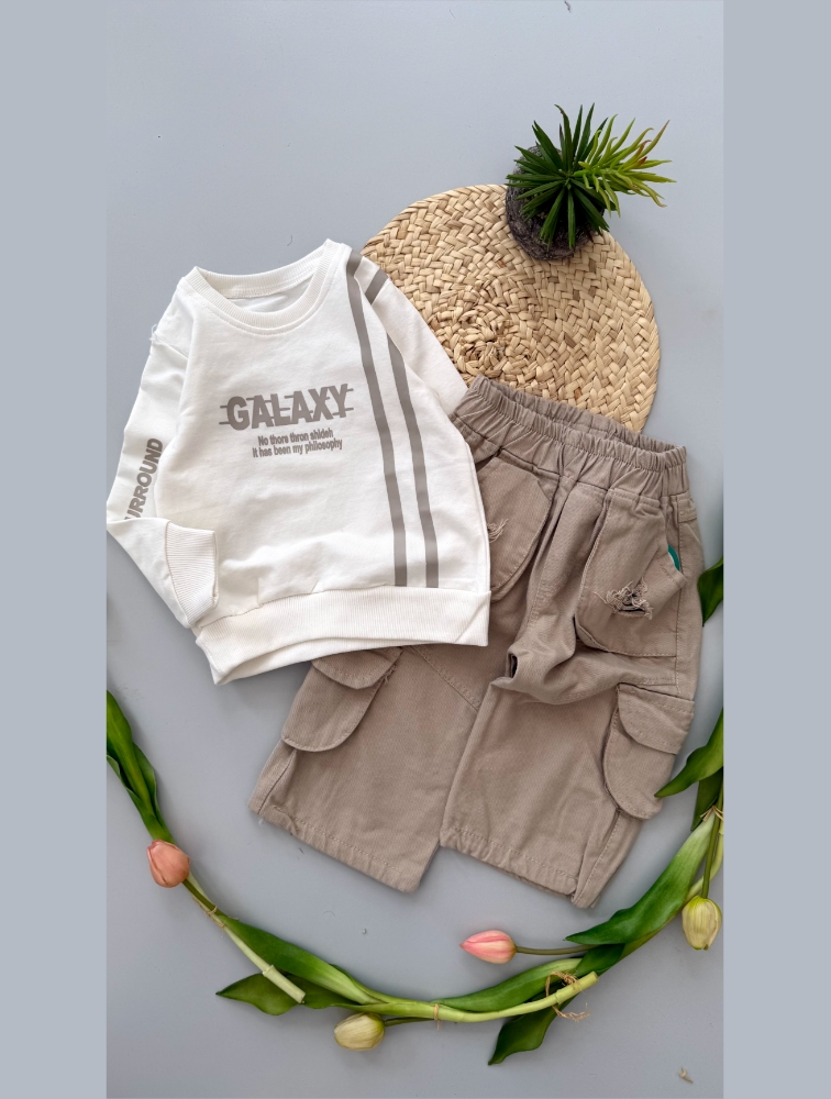 ست دورس شلوار کارگو کرم