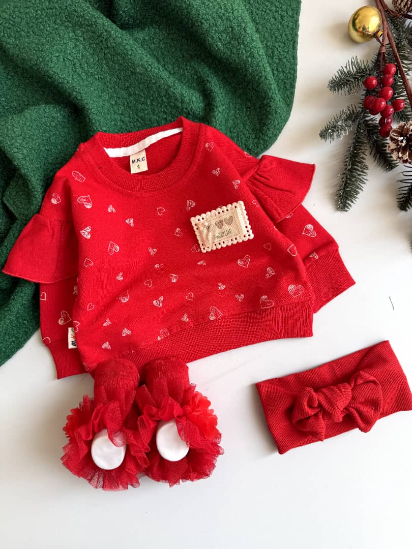 دورس قرمز آستین چین قلب