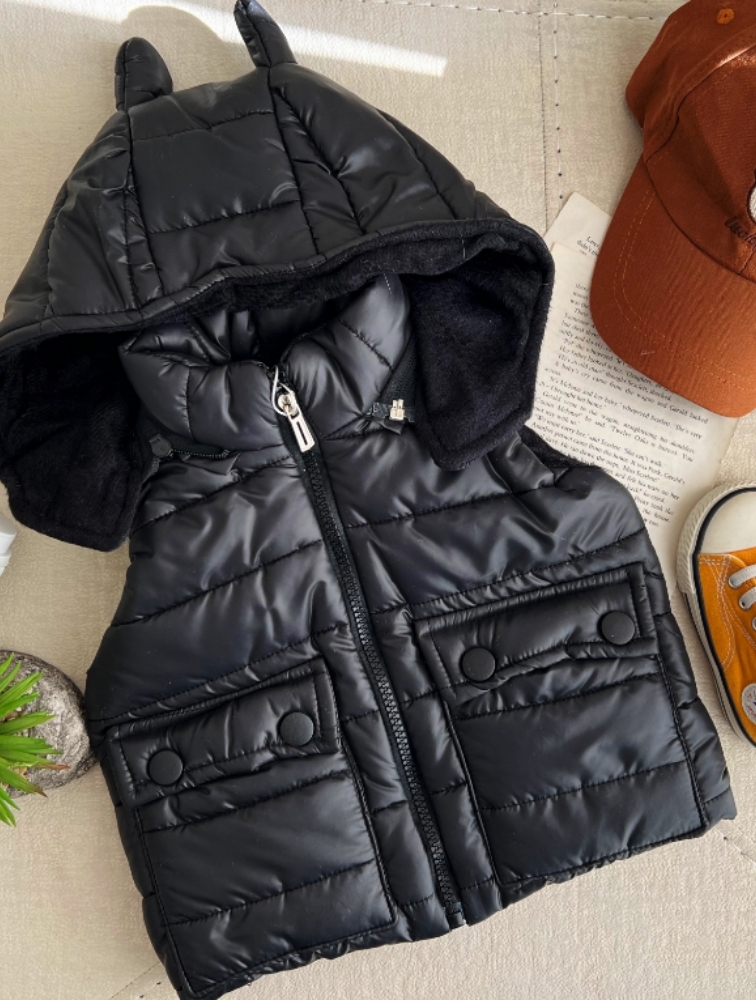 پافر کلاه خرگوشی جیب دگمه مشکی