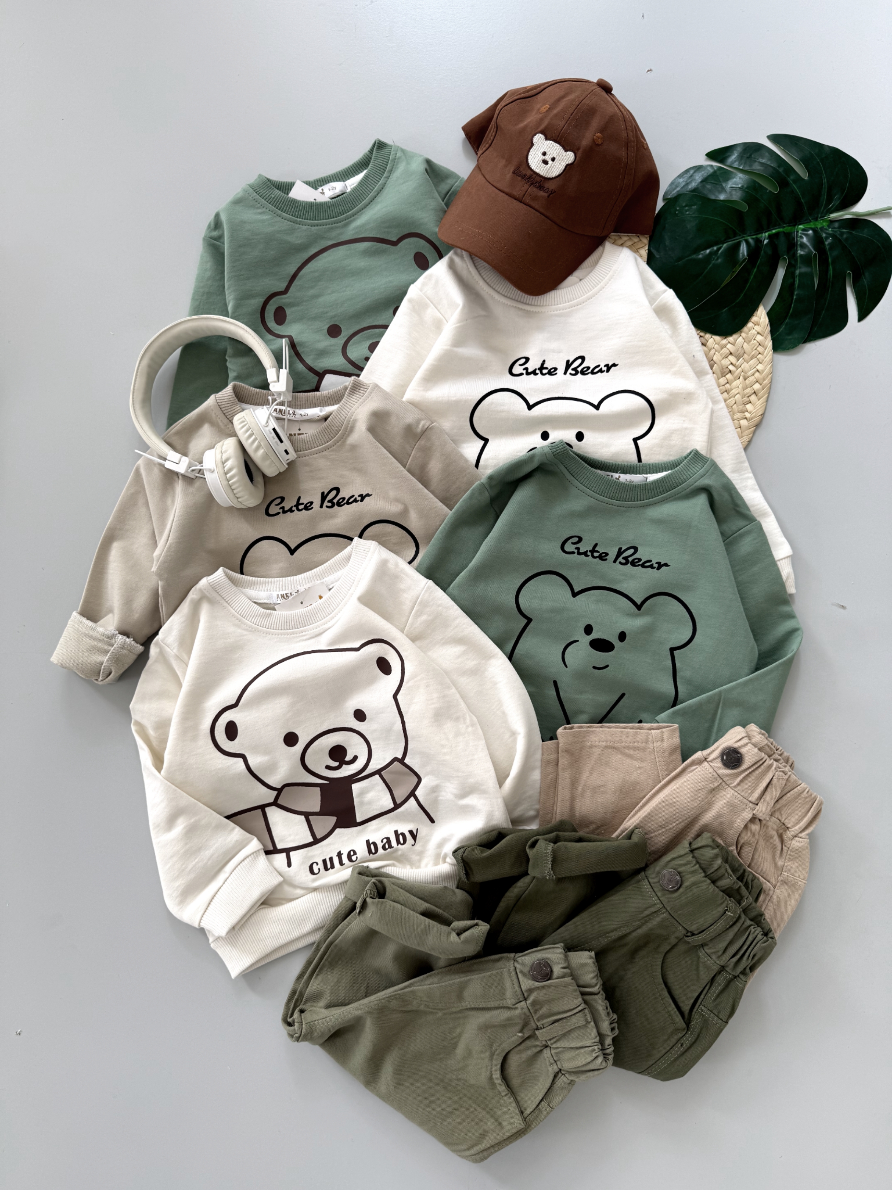 ست دورس شلوار کتان خرس شال گردنی